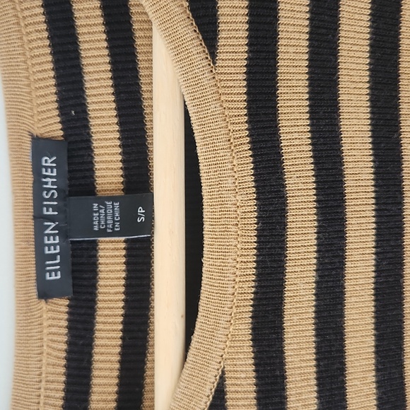 Eileen Fisher Tencel Silk Crewneck Sweater Brown Black Striped Slit Hem Sz S - Picture 6 of 7